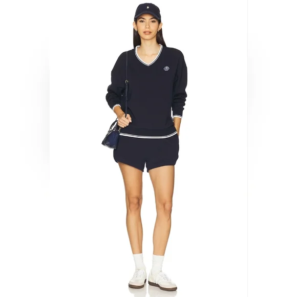 Varley Iona V-neck Sweatshirt in Navy. - Picture 1 of 16